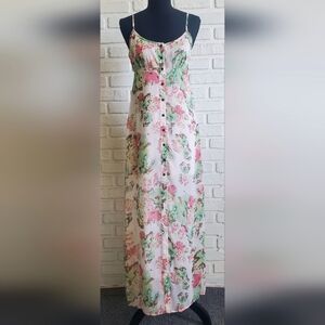 Mimi Chica Floral Button-Down Midi Dress Peasant Boho Spaghetti Straps Small